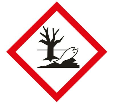 Das Symbol für "gewässergefährdend" zeigt einen toten Fisch und einen abgestorbenen Baum.