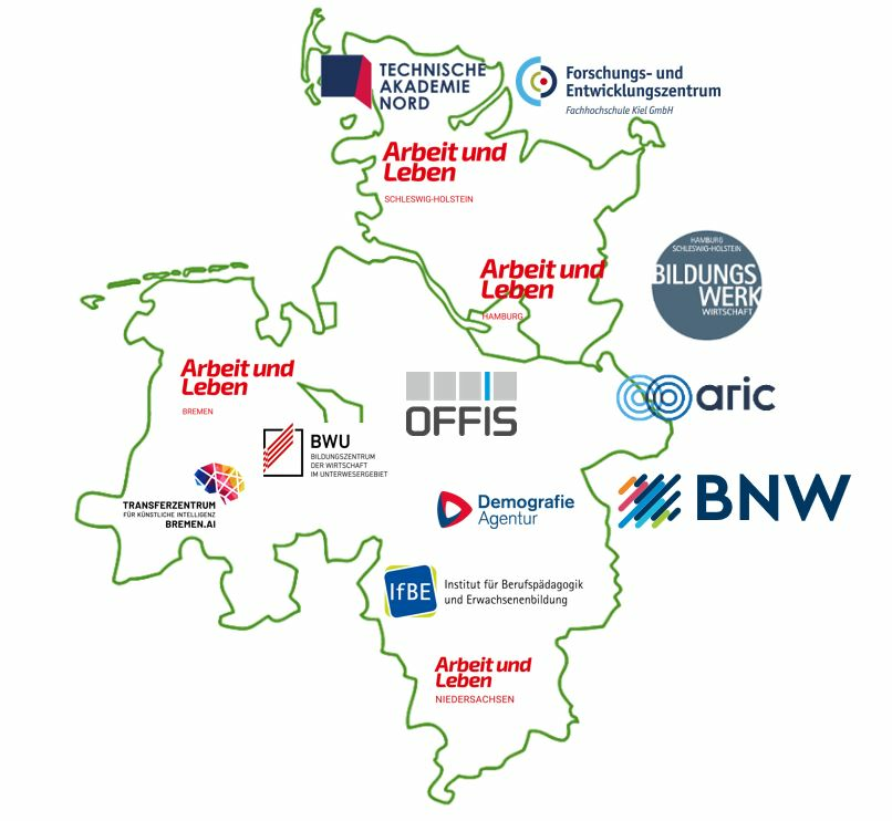 Die Karte zeigt die Umrisse von Schleswig-Holstein und Niedersachsen, darauf sind die Logos der RZZ-Partner verteilt.